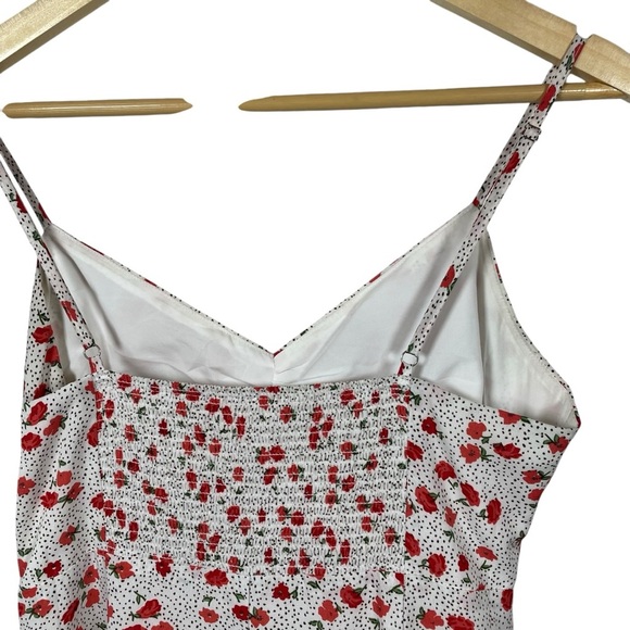 Urban Outfitters Floral Dotted Cinched Ruffle Mini Slip Dress White/Red Size M - Picture 10 of 13